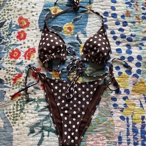 Brown Polka Dot Bikini Set
